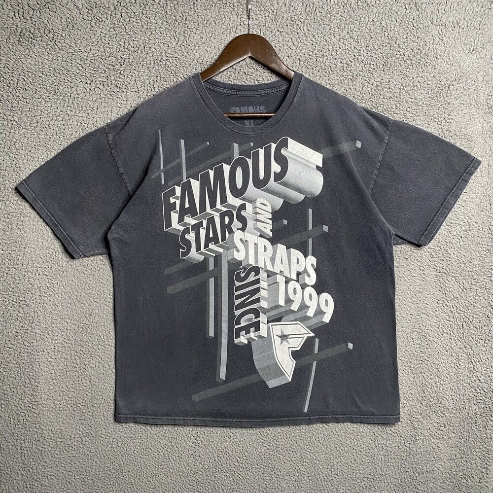 Vintage Y2K Famous Stars and Straps T-Shirt Men’s XL Cyber Faded Black Gradient